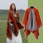 Shawl001-Ethnic style hooded cloak autumn and winter warm Tibet Qinghai travel large cloak desert outer shawl - Image 4