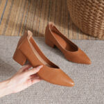Soft leather shallow mouth high heels - Image 4