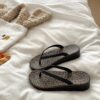 2538 leopard print black belt wedge flip flops